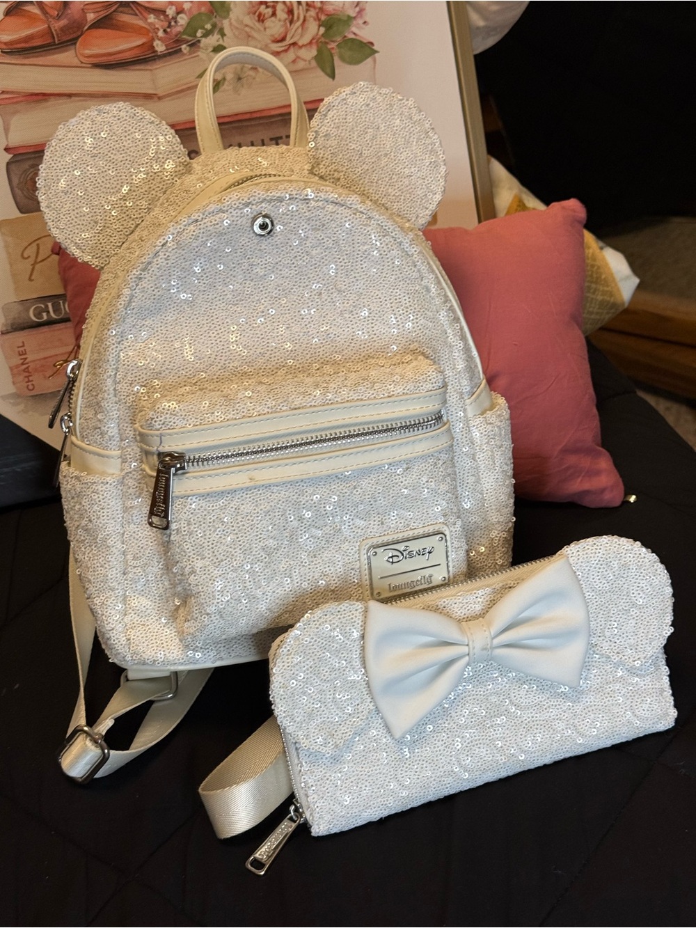 Disney Sequined Kids Backpack & Wallet Set - White